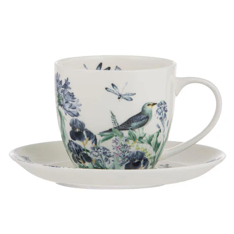 Iris Garden White Cup & Saucer
