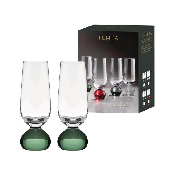 Zephyr Green 2pk Champagne Glass