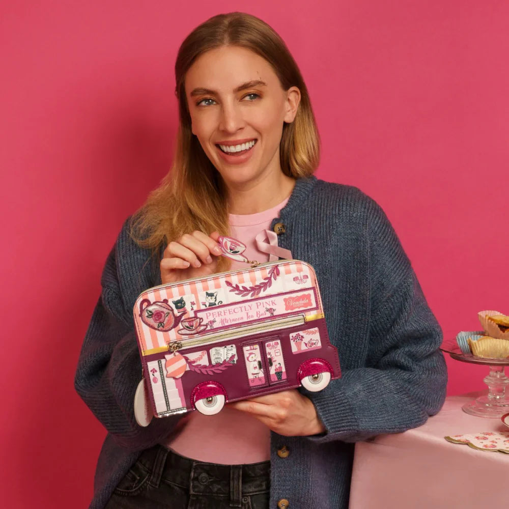 Perfectly Pink Afternoon Tea Bus Pouch Bag | Vendula London