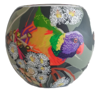 Glowing Glass Candle Holder - Lorikeet & Gum Leaves