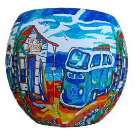 Glowing Glass Candle Holder - Kombi Life Blue - 11cm