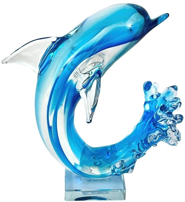 Coloured Glass Dolphin Ornament - Dusky 21x10x25cm