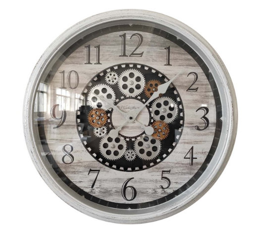 55cm White Clock with Moving Cogs