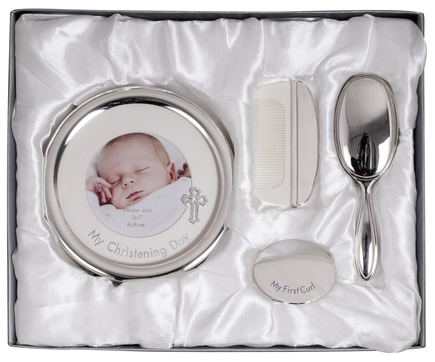 Christening Day Set with Frame, Brush, Comb & Curl Box