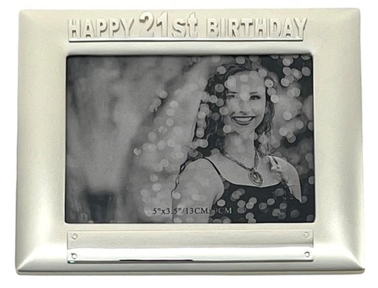 21st Birthday Satin Silver Photo Frame 10cm x 15cm