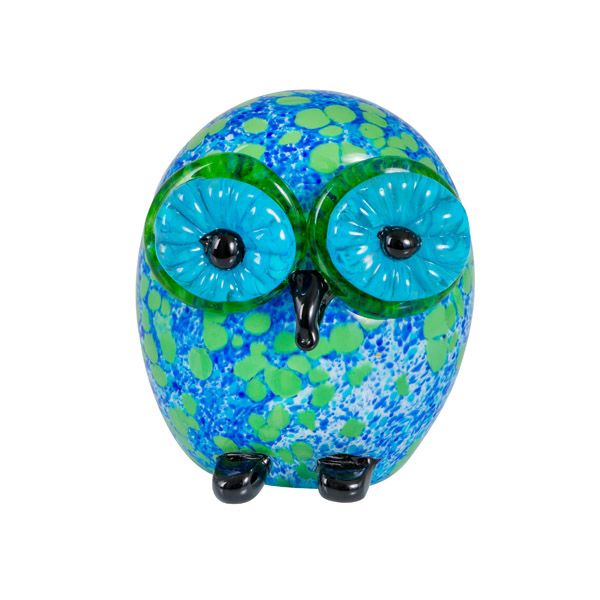 COLOURED GLASS - OWL - BLUE GREEN