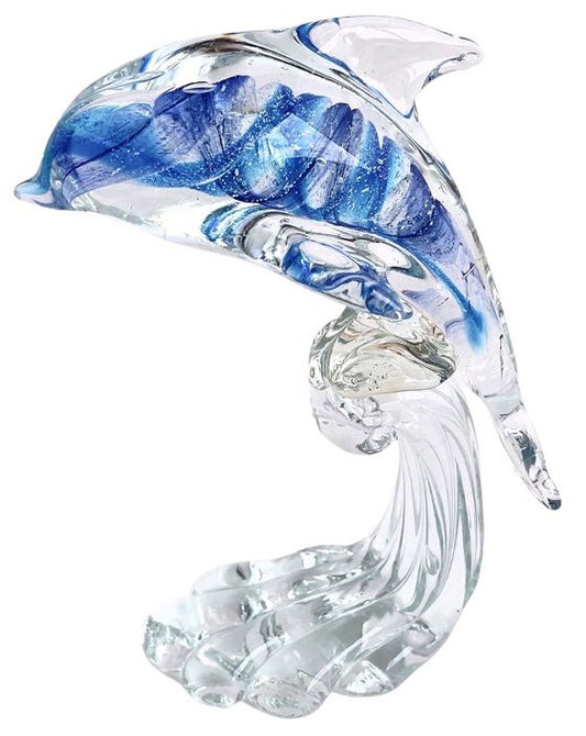 COLOURED MINIATURE GLASS DOLPHIN BLUE