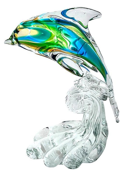 COLOURED MINIATURE GLASS DOLPHIN GREEN