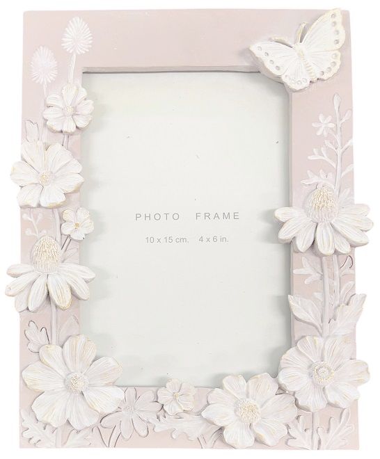 PHOTO FRAME PINK RESIN FLORA & BUTTERFLY - 6 x 4"