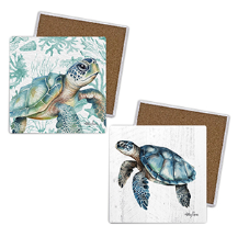 (Set of 4) Ceramic Coasters - Turtles by Kelly Lane