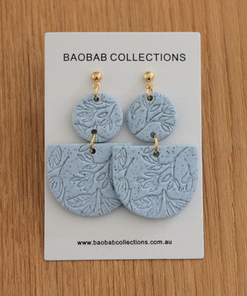 Floral Earring: Baby Blue Double Floral Stamped Drop