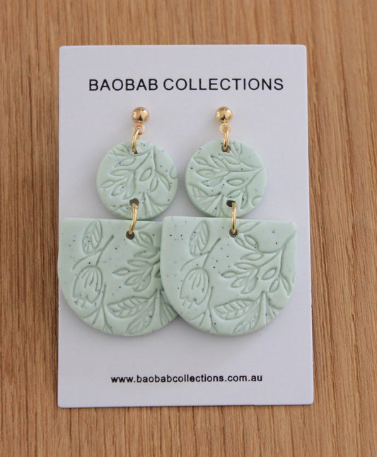 Floral Earring: Mint Double Floral Stamped Drop