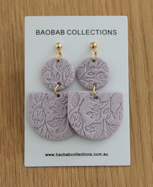 Floral Earring: Lilac Double Floral Stamped Drop