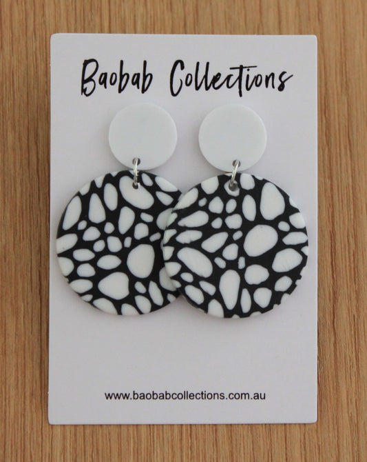 Monochrome Drop Earring: 3pc Drop, White, Black Square with Black & White Circular Drop