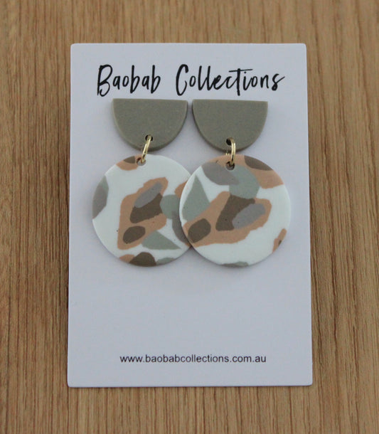 Nude Camo Earring: Stone Half Moon with Circular Nude Drop