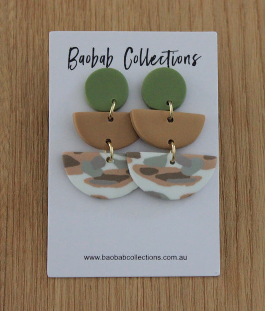 Nude Camo Earring: 3pc Drop, Moss, Natural & Nude Half Moon