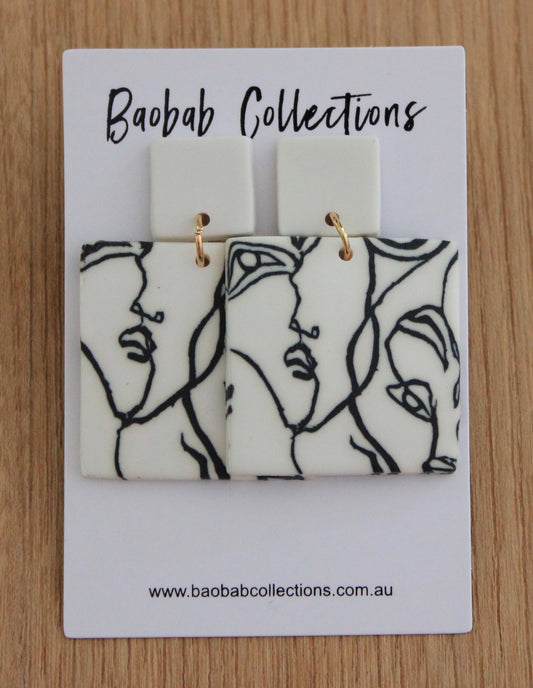 Picasso Earring:  Square Drop, Black and White