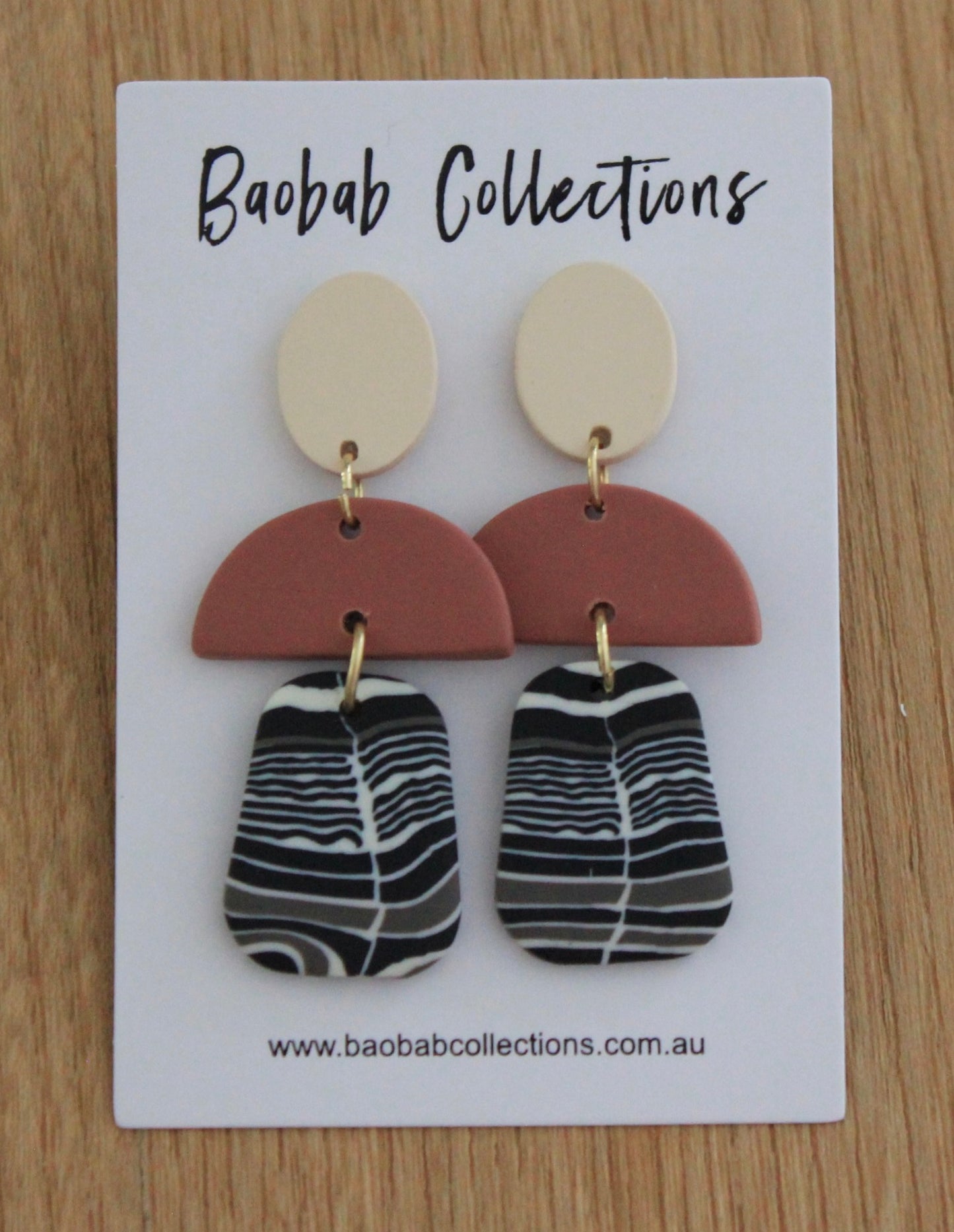 Striped Earring: 3pc Drop, Cream, Clay & White, Black & Mocha Drops