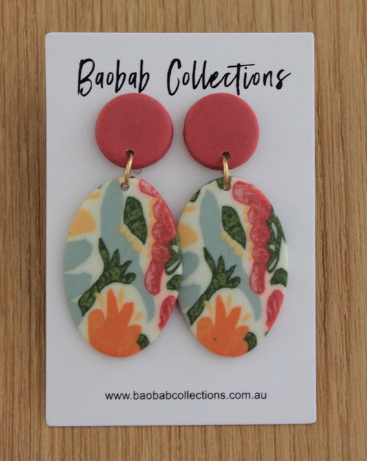 Summer Earring: Rose w/ Oval Colourful Drop
