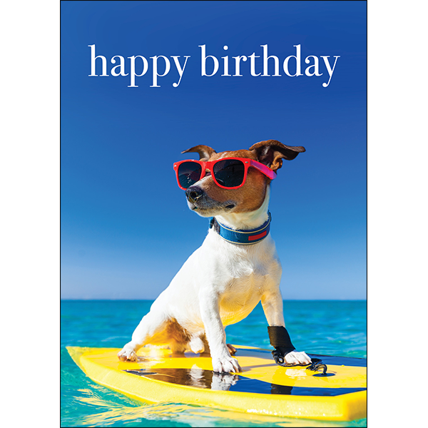 Dog Surfing Birthday Card | Animal Greeting Card