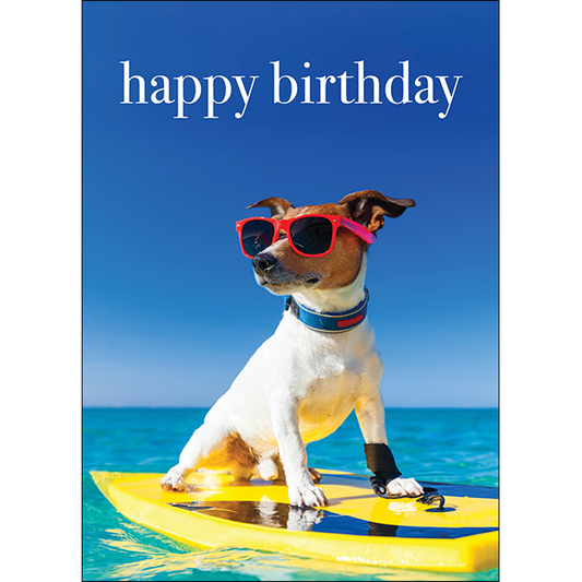 Dog Surfing Birthday Card | Animal Greeting Card