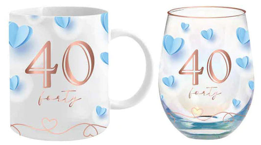 Birthday Mug and Stemless Wine Glass Set - 40th