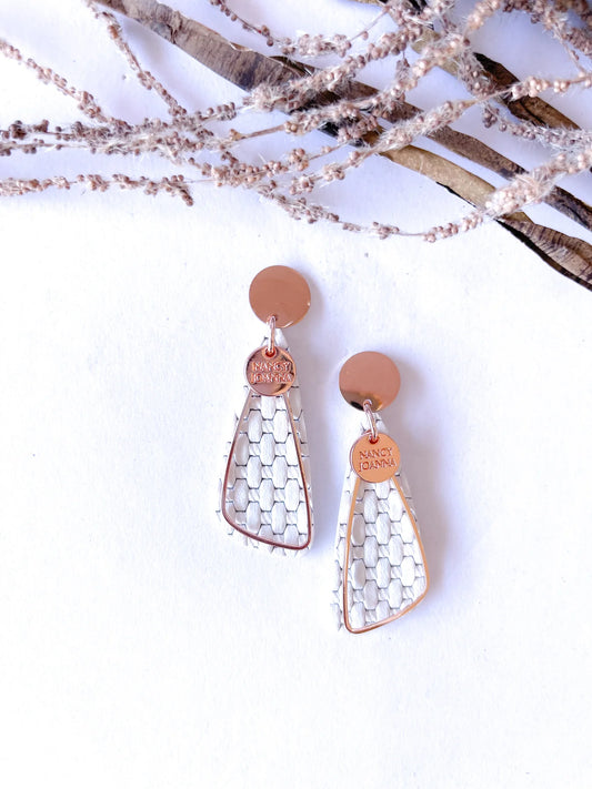 MINI White Textured Side Drop Earrings | Nancy Joanna