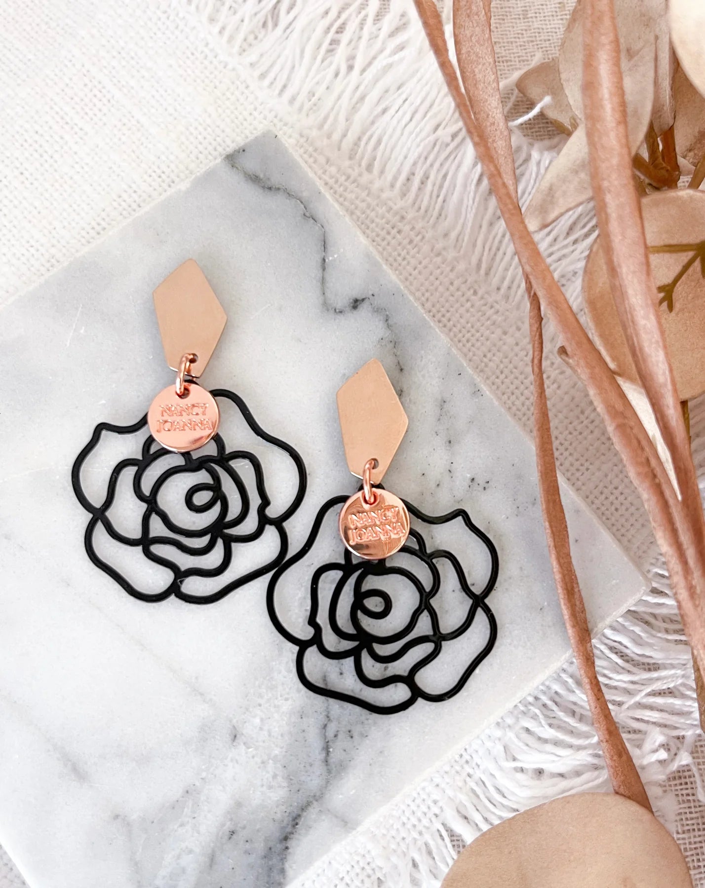 Pretty Rose Black Lace Earrings | Nancy Joanna