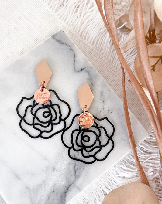 Pretty Rose Black Lace Earrings | Nancy Joanna