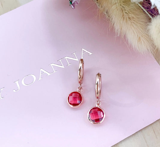 Ruby Charm Huggies Rose Gold | Nancy Joanna