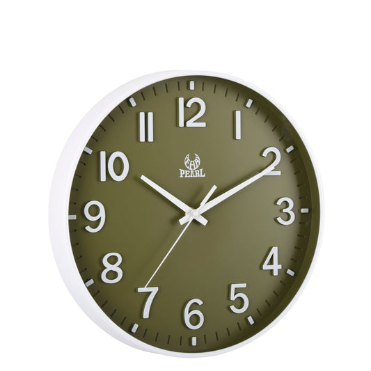 Analogue clock with white 3D numbers - Olive