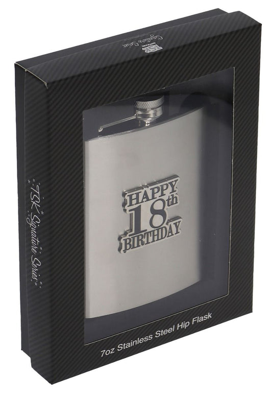 18th Birthday Badged Stainless Steel Hip Flask