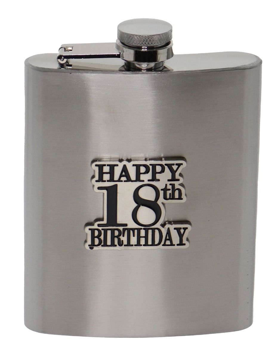 18th Birthday Badged Stainless Steel Hip Flask