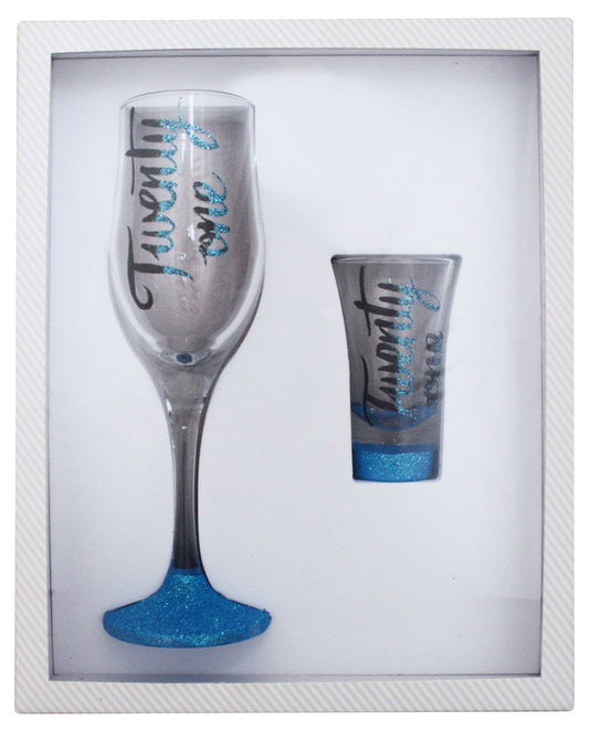 21 Shot and Flute Teal Glitter Glassware Gift Pack