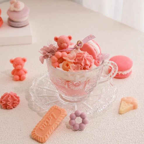 Sweet Treats Candle with teddy bear in Vintage Teacup Set | Miss Blooms