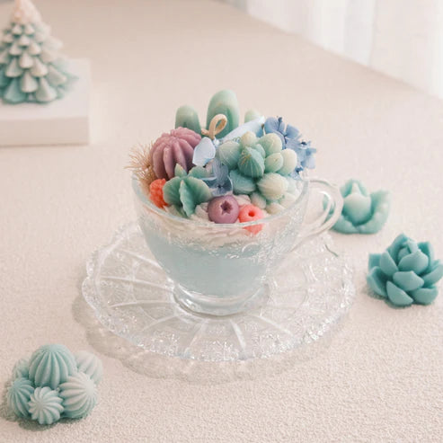 Terrarium Delight Premium Vintage Tea Cup Candle | Miss Blooms