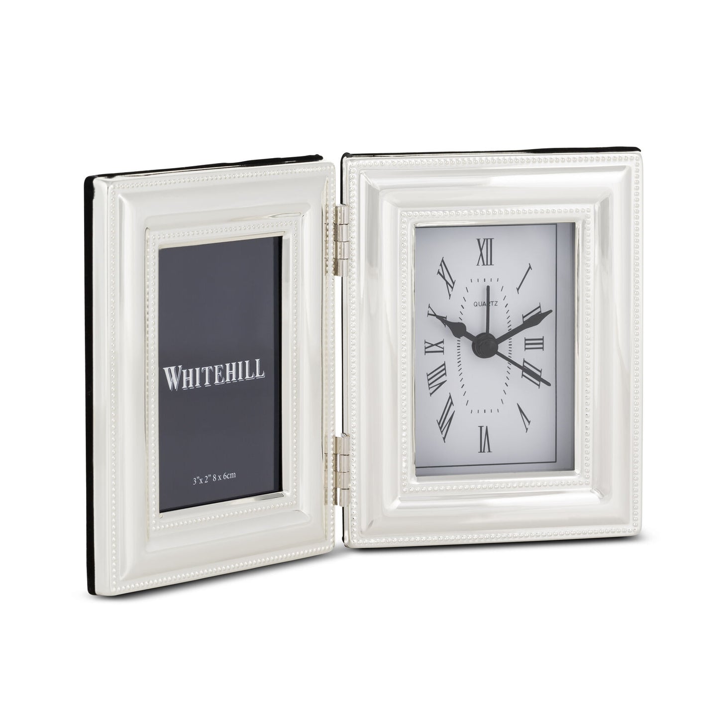 Silver Plated Beaded Clock/Photo Frame 6cm x 9cm