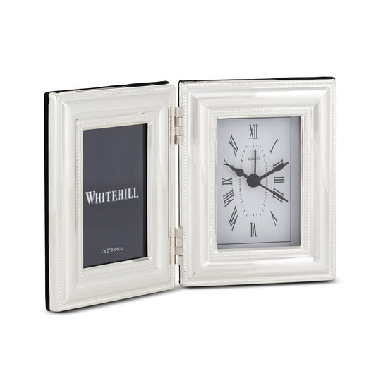 Silver Plated Beaded Clock/Photo Frame 6cm x 9cm