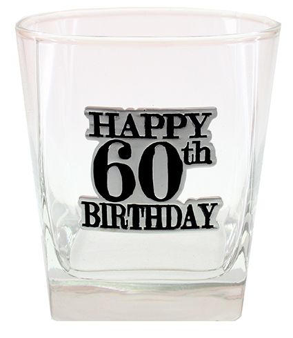 Happy 60th Badge Scotch Glass Gift Box
