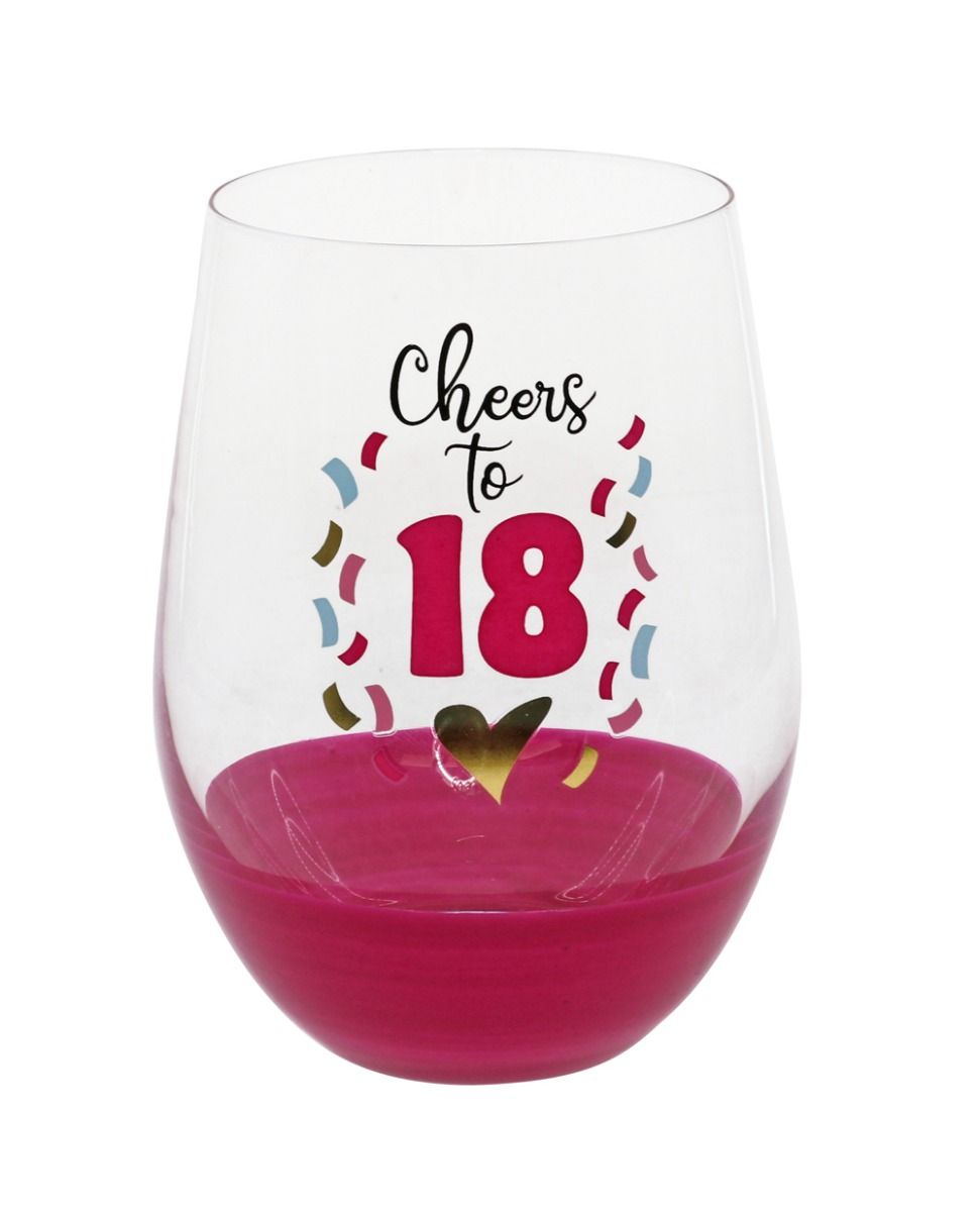 Cheers to 18 Stemless Wine Glass