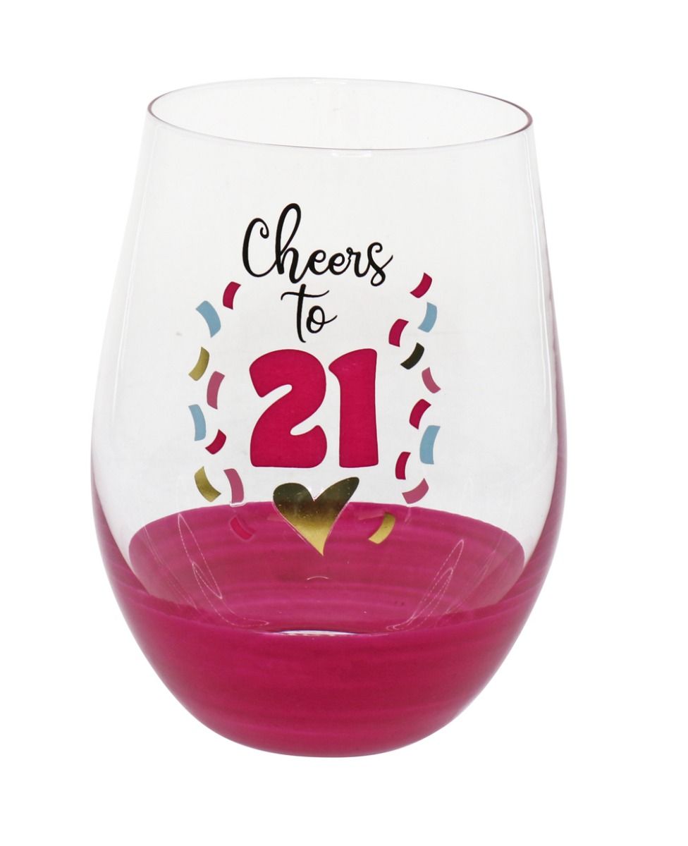 Cheers to 21 Stemless Wine Glass