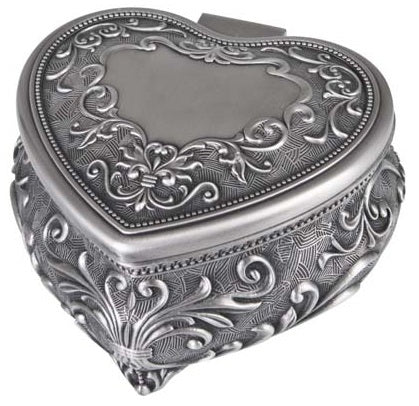 DECO HEART JEWEL BOX - PEWTER FINISH - 4"