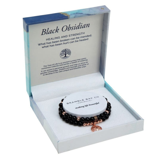 Tree of Life Duo Bracelet Set – Black Obsidian Rose Gold | Bramble Bay Co