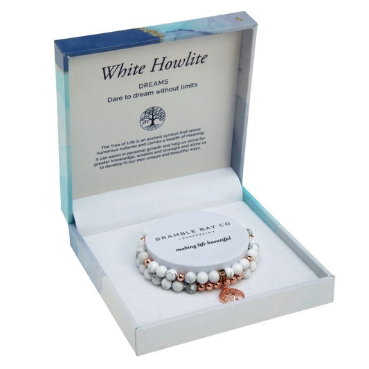 Tree of Life Duo Bracelet Set – White Howlite Rose Gold | Bramble Bay Co