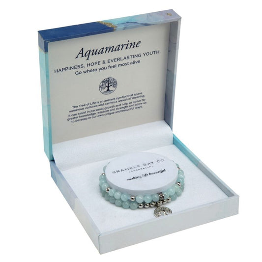 Tree of Life Duo Bracelet Set – Aquamarine Rhodium | Bramble Bay Co