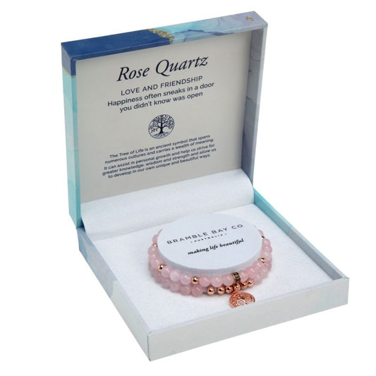 Tree of Life Duo Bracelet Set - Rose Quartz Rose Gold | Bramble Bay Co