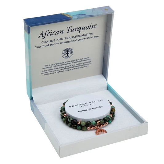 Tree of Life Duo Bracelet Set – African Turquoise Rose Gold | Bramble Bay Co