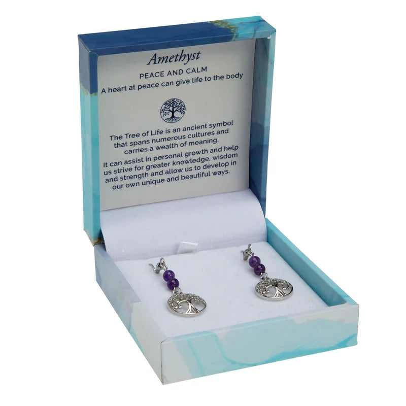 Tree of Life Duo Earrings - Amethyst Rhodium