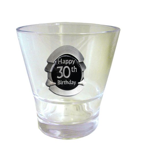 30TH SILVER & BLACK BADGE WHISKY GLASS - 50ML MARKER BOXED 300ML