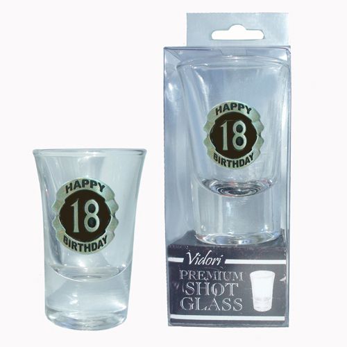 18th SHOT GLASS SILVER OVAL BADGE MIN